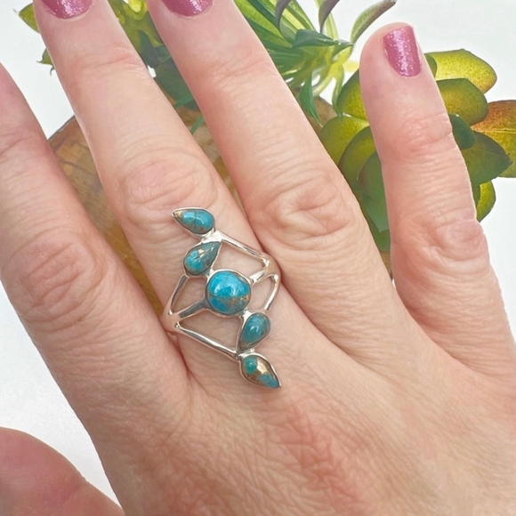 Sterling Silver 925 Turquoise Ring Size 10 Blue Copper Southwest Boho - Picture 4 of 8